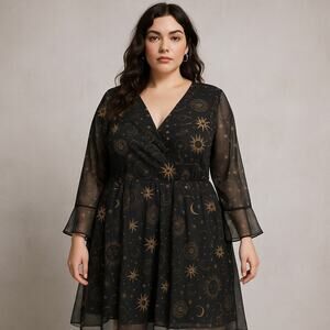 Bloomchic Celestial Mesh Midi Dress sz 14/16 Witchy Sheer Whimsigoth Halloween